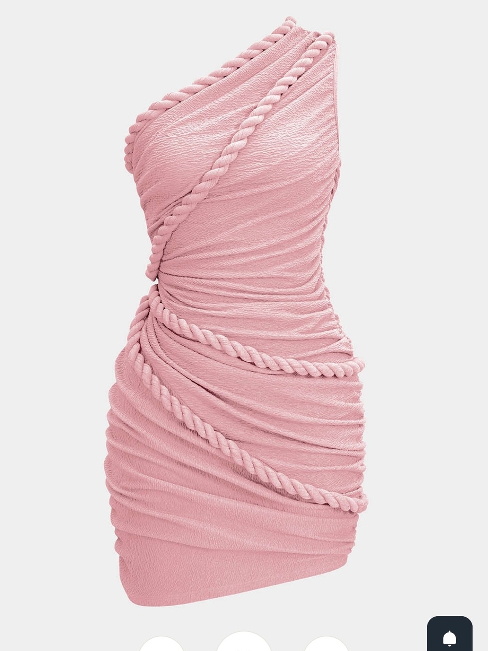Asymmetric One-Shoulder Pink Rope-Trim Mini Dress